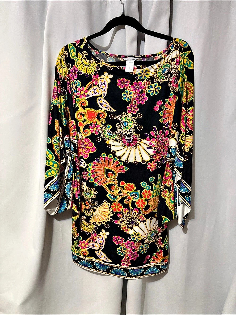 Trina Turk Floral Tunic in Black & Multicolor Size Medium